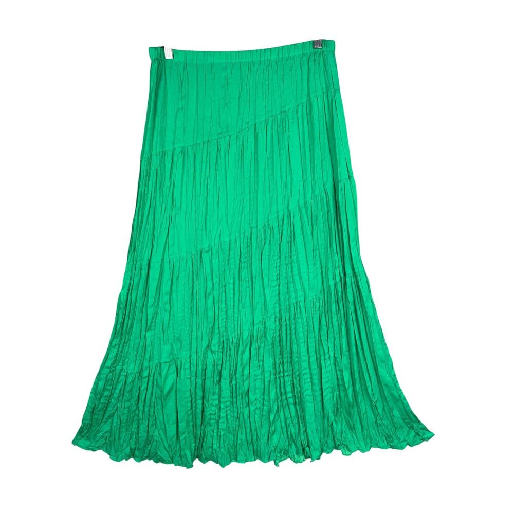 Chico's 1 M Pull On Crinkle Broomstick Maxi Skirt Kelly Green Boho Gypsy